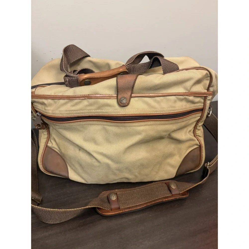 LL Bean Freeport Maine Canvas Leather Trim Carry On Travel Bag Messenger Vintage